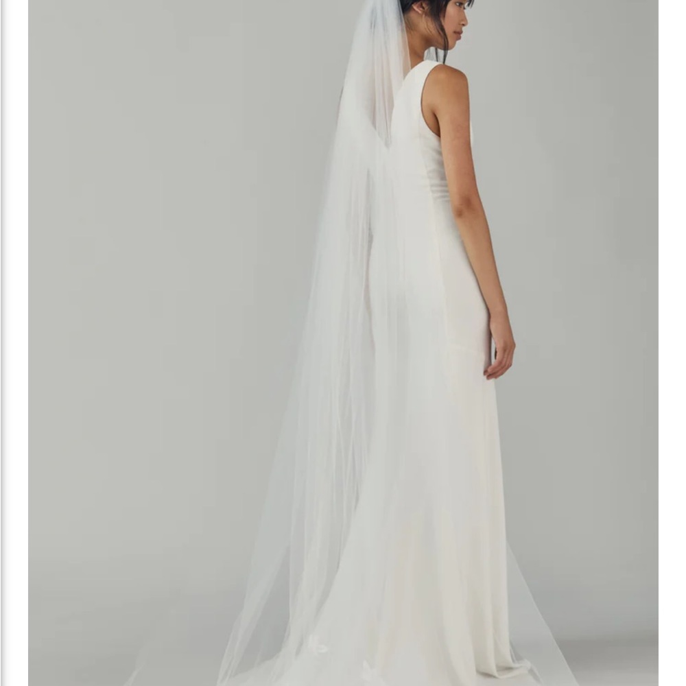Stunning Amsale cathedral length white lace veil with lace rose detail